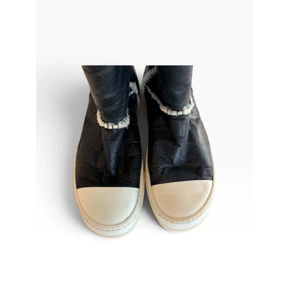 Rick Owens DRKSHDW Shearling Leather Boots Black Milk W18 3349 IT 37 US 7